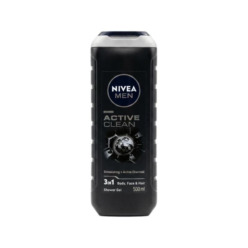 Nivea Men Active Clean 3-in-1 Body, Face & Hair Shower Gel - غسول جسم ووجه وشعر نيفيا مين أكتيف كلين ٣ في ١ بالفحم النشط