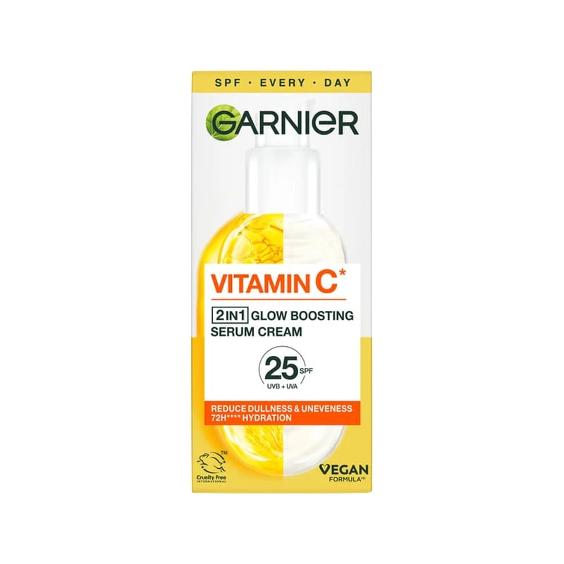 كريم سيروم غارنييه فيتامين سي 2 في 1 معزز الإشراق - Garnier Vitamin C 2-in-1 Glow Boosting Serum Cream SPF 25