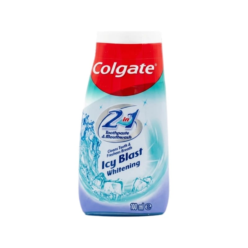 معجون أسنان ومضمضة ٢ في ١ كولجيت آيسي بلاست تبييض - Colgate 2in1 Toothpaste & Mouthwash Icy Blast Whitening